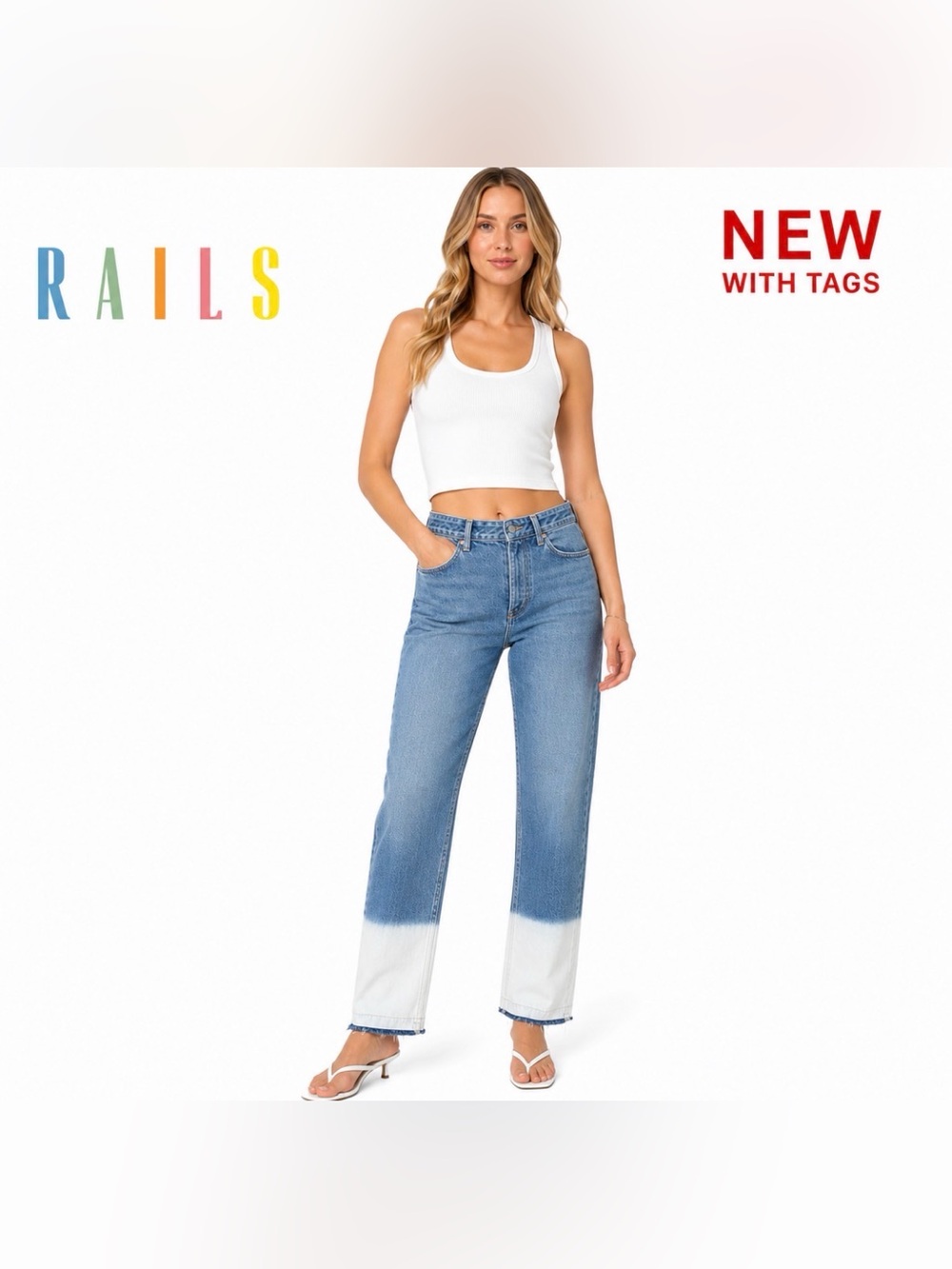 RAILS The Atwater Slouchy Straight Jeans 25 NWT Ombre Bleach Hem Button Fly NEW